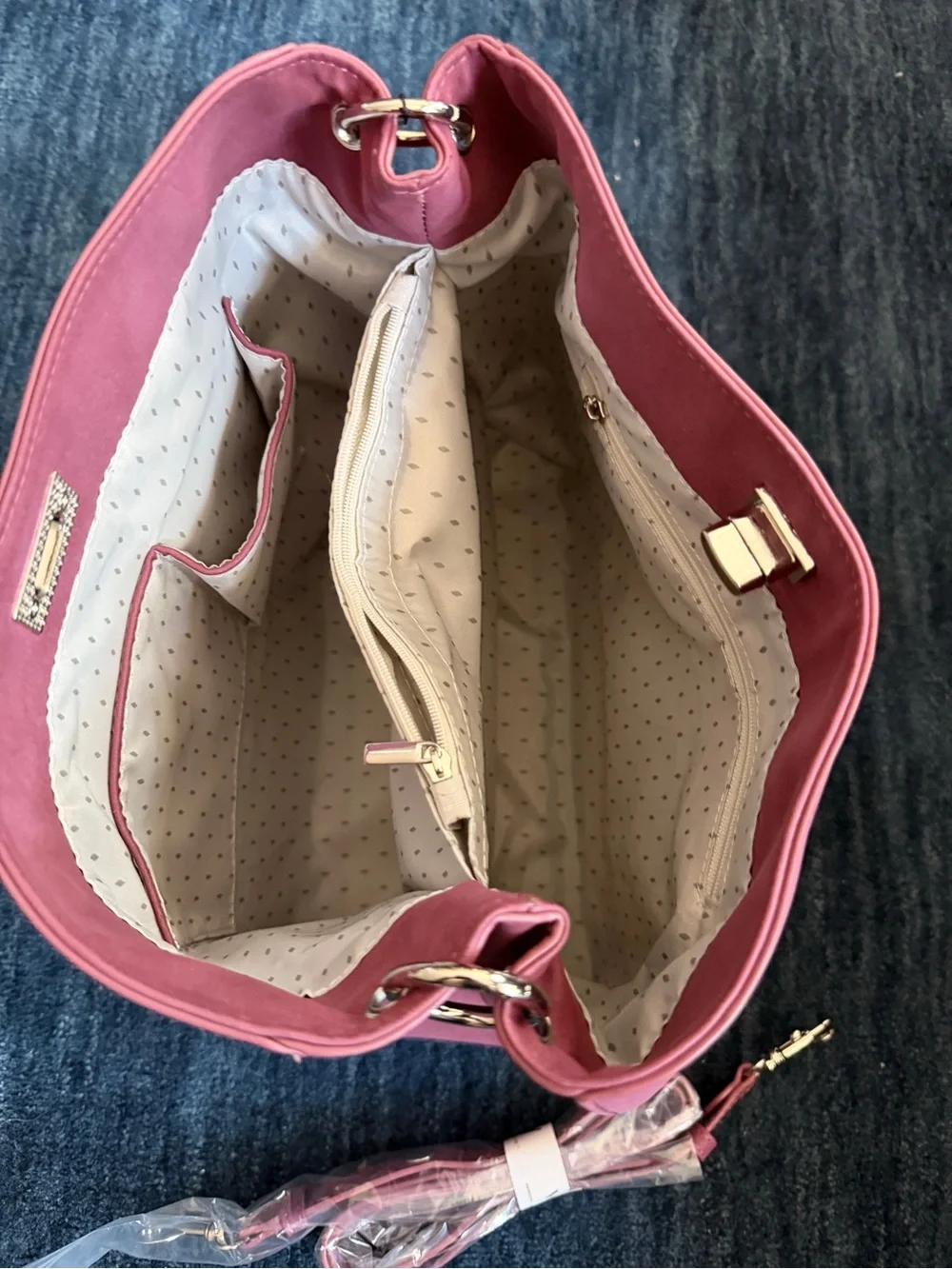 Mauve Pink Suede Top-Handle Satchel with Removable Strap